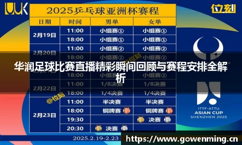 华润足球比赛直播精彩瞬间回顾与赛程安排全解析